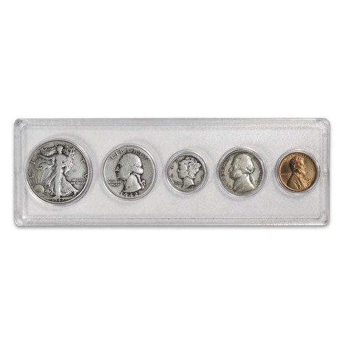 1941-1945 World War II Era Type Set with Case 5 Coin Set
